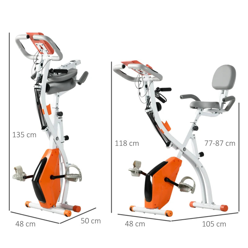 HOMCOM Cyclette Pieghevole con Resistenza Magnetica 8 Livelli, Sensore di Frequenza Cardiaca, Volano 2.5kg, Arancione
