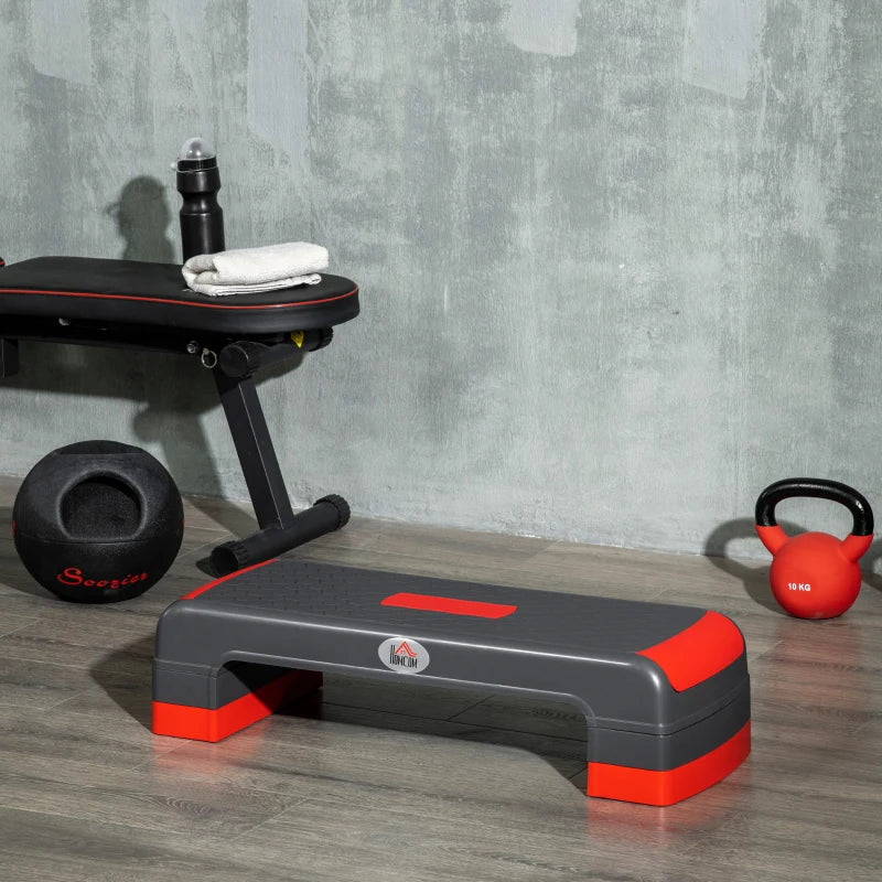 HOMCOM Step Fitness per Aerobica Regolabile su 3 Altezze 10-15-20 cm in Plastica, Nero e Rosso