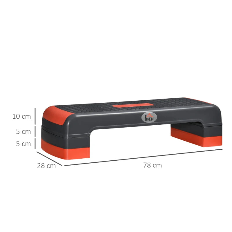 HOMCOM Step Fitness per Aerobica Regolabile su 3 Altezze 10-15-20 cm in Plastica, Nero e Rosso