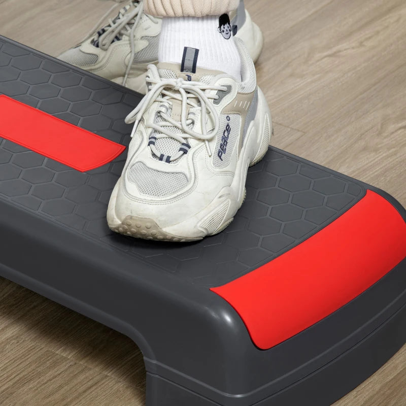 HOMCOM Step Fitness per Aerobica Regolabile su 3 Altezze 10-15-20 cm in Plastica, Nero e Rosso