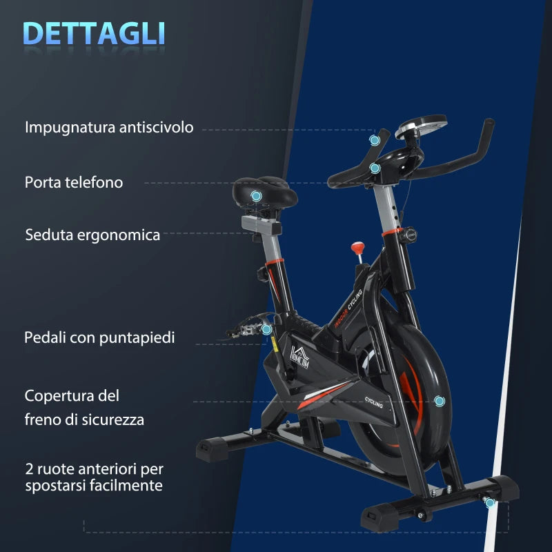 HOMCOM Cyclette da Casa per Allenamento in Acciaio Nero, Cyclette Professionale da Seduti Capacità 120 kg con Supporto per Cellulare, Monitor LCD, Manubrio e Resistenza Regolabile, Volano 10kg
