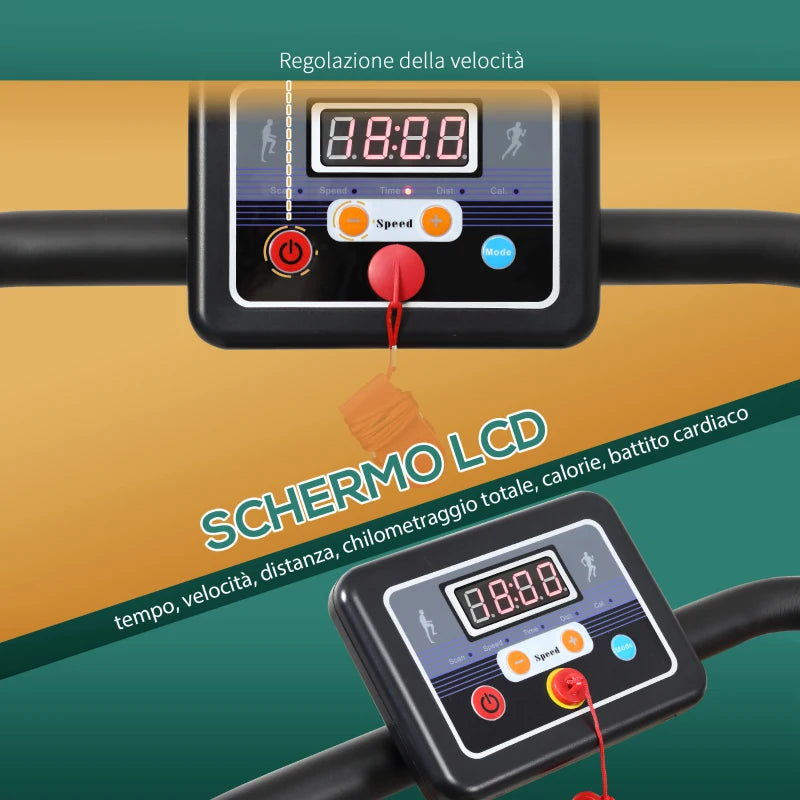 HOMCOM Tapis Roulant Elettrico Pieghevole Salvaspazio e Silenzioso con Velocità Regolabile 1-10km/h e Schermo LCD, per Casa e Ufficio, 500W, Nero