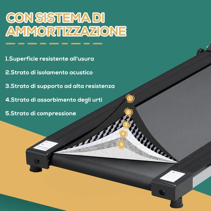 HOMCOM Tapis Roulant Elettrico Pieghevole Salvaspazio e Silenzioso con Velocità Regolabile 1-10km/h e Schermo LCD, per Casa e Ufficio, 500W, Nero