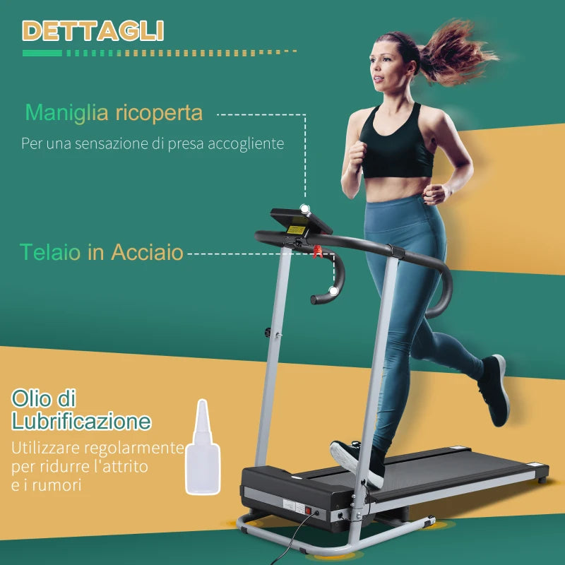 HOMCOM Tapis Roulant Elettrico Pieghevole Salvaspazio e Silenzioso con Velocità Regolabile 1-10km/h e Schermo LCD, per Casa e Ufficio, 500W, Nero