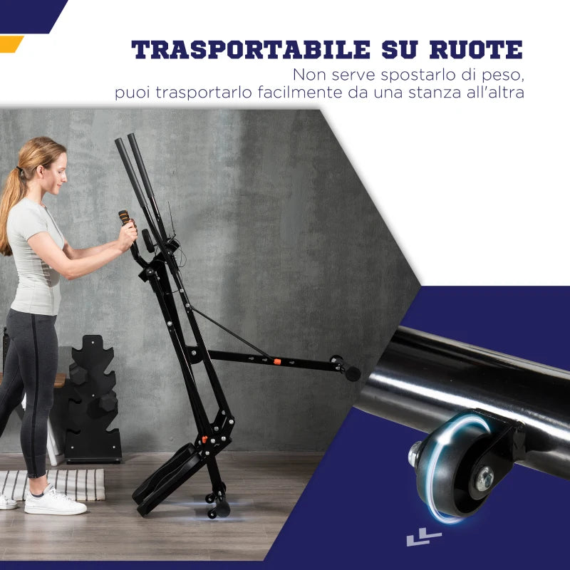 HOMCOM Cyclette Ellittica con 4 Livelli di Resistenza, Monitor LCD e 2 Ruote, in Acciaio e ABS, 90x62x150 cm, Nero