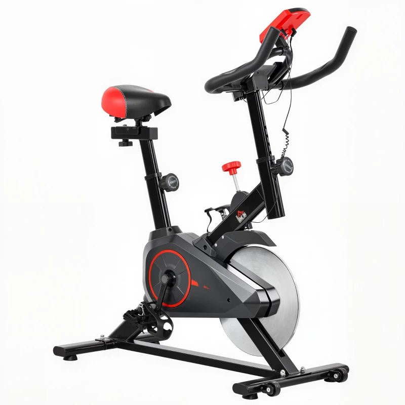 HOMCOM Cyclette da Casa con Resistenza Regolabile, Cyclette Professionale da Camera con Sella e Manubrio Regolabile, Monitor LCD, Sensore Battito Cardiaco Porta Celullare e Volano 6kg, Max.100kg