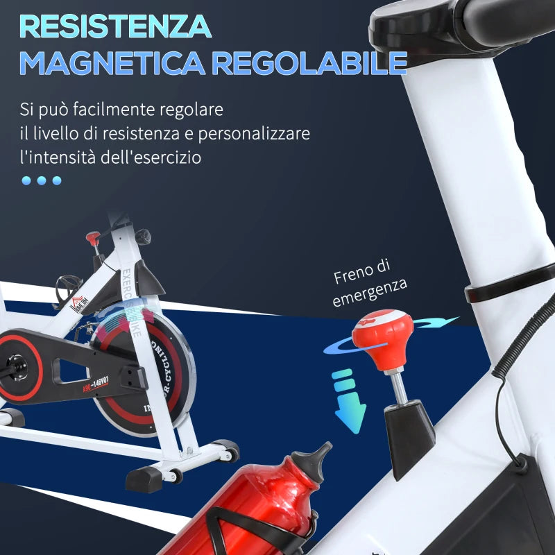 HOMCOM Cyclette Professionale, Bici da Spinning,Cyclette da Camera Regolabile con Schermo LCD e Portabicchieri, Volano 8kg, Bianco