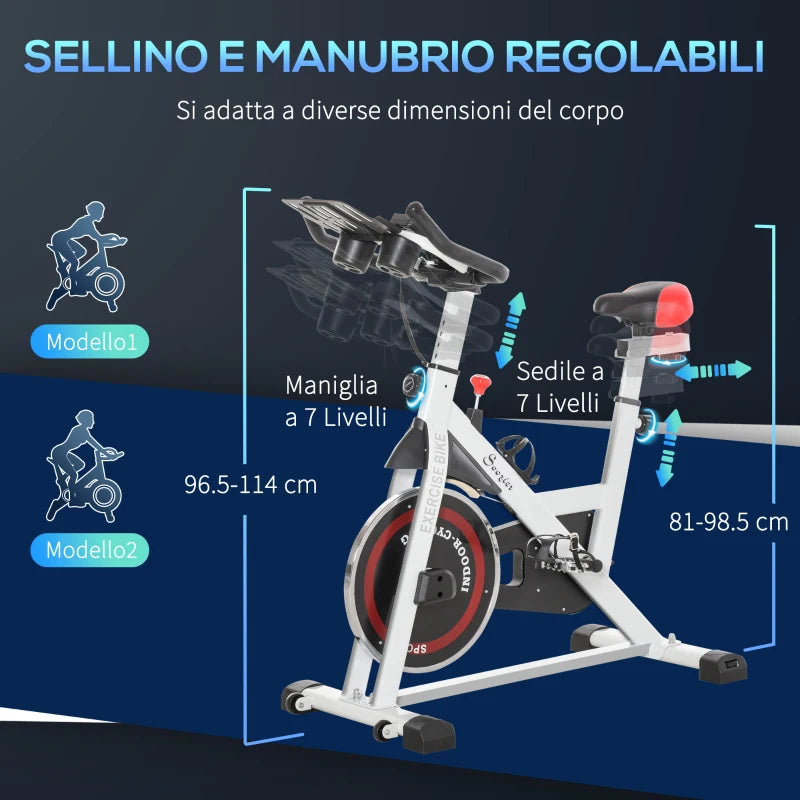 HOMCOM Cyclette Professionale, Bici da Spinning,Cyclette da Camera Regolabile con Schermo LCD e Portabicchieri, Volano 8kg, Bianco