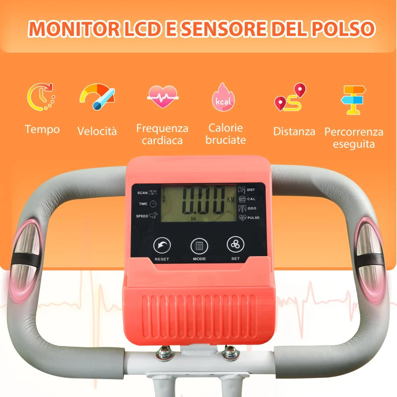 HOMCOM Cyclette Pieghevole con Resistenza Magnetica 8 Livelli, Sensore di Frequenza Cardiaca, Volano 2.5kg, Arancione