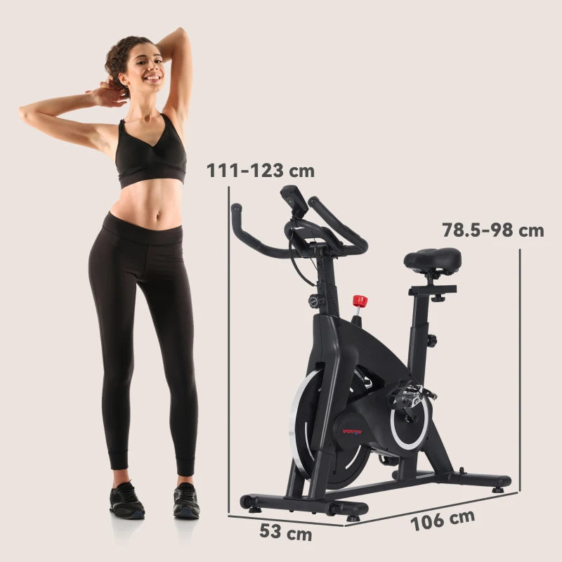 SPORTNOW Cyclette Magnetica con Volano 10 kg, Sedile e Manubrio Regolabili, Monitor LCD, Porta Tablet, Nero