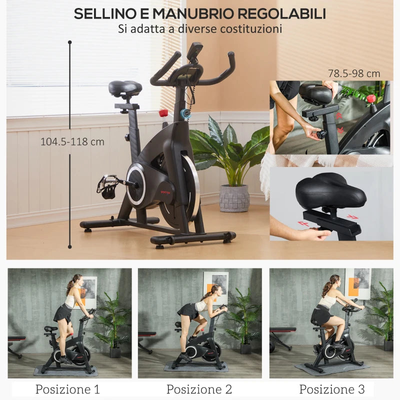 SPORTNOW Cyclette Magnetica con Volano 10 kg, Sedile e Manubrio Regolabili, Monitor LCD, Porta Tablet, Nero