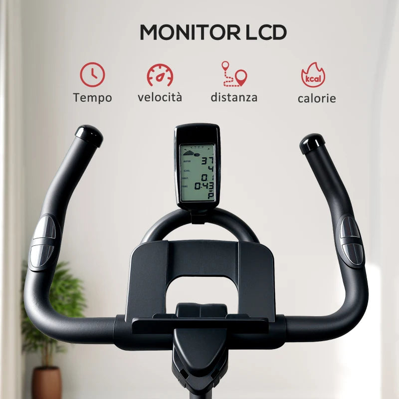 SPORTNOW Cyclette Magnetica con Volano 10 kg, Sedile e Manubrio Regolabili, Monitor LCD, Porta Tablet, Nero
