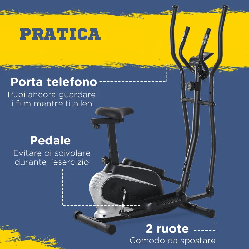 HOMCOM Ellittica da Casa Magnetica con Schermo LCD, 8 Livelli di Resistenza e Sedile Regolabile, 103x62x151cm Nero