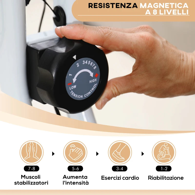 SPORTNOW Cyclette Pieghevole Magnetica 8 Livelli, Display LCD, Rotelle e Sellino Regolabile, Nero