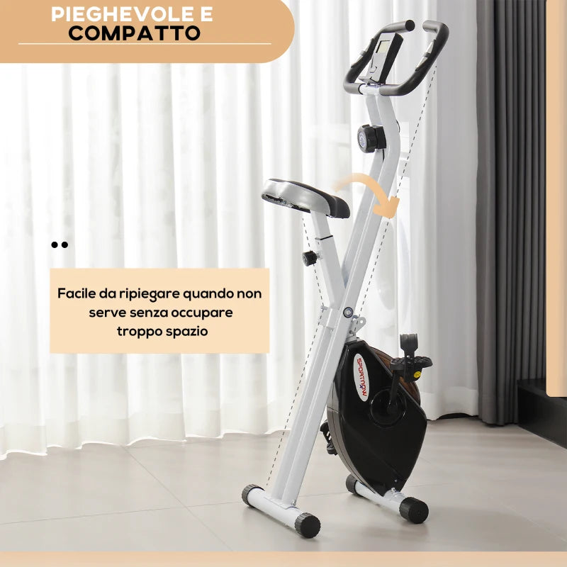 SPORTNOW Cyclette Pieghevole Magnetica 8 Livelli, Display LCD, Rotelle e Sellino Regolabile, Nero