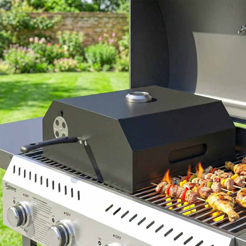 Outsunny Forno per Pizza a Legna Portatile con Pietra in Cordierite e Termometro, in Metallo, 53x40x18.5 cm, Nero