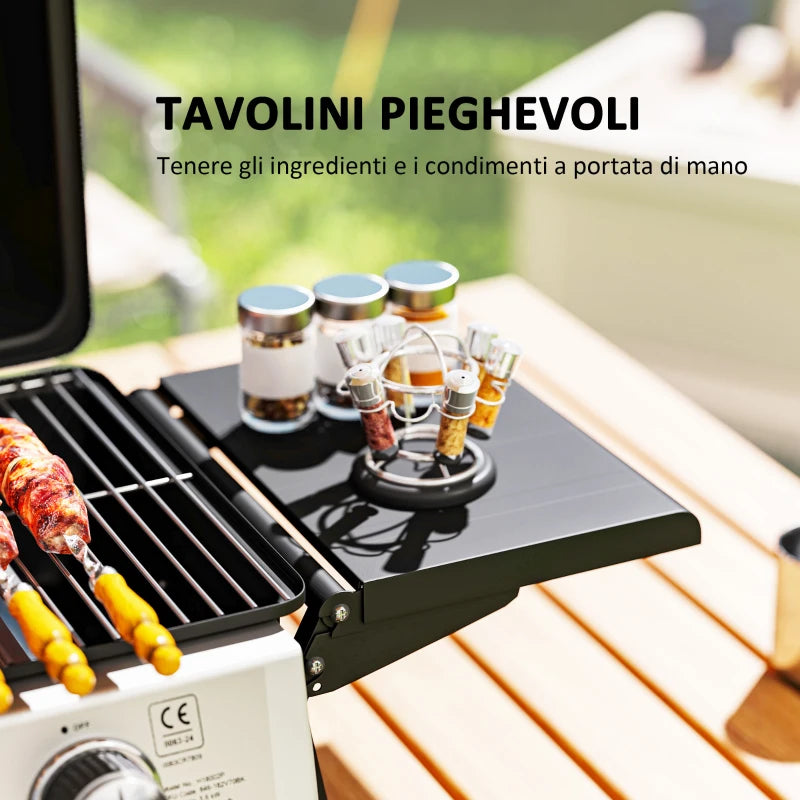 Outsunny Barbecue a Gas Portatile con 2 Bruciatori e Coperchio con Termometro, Nero