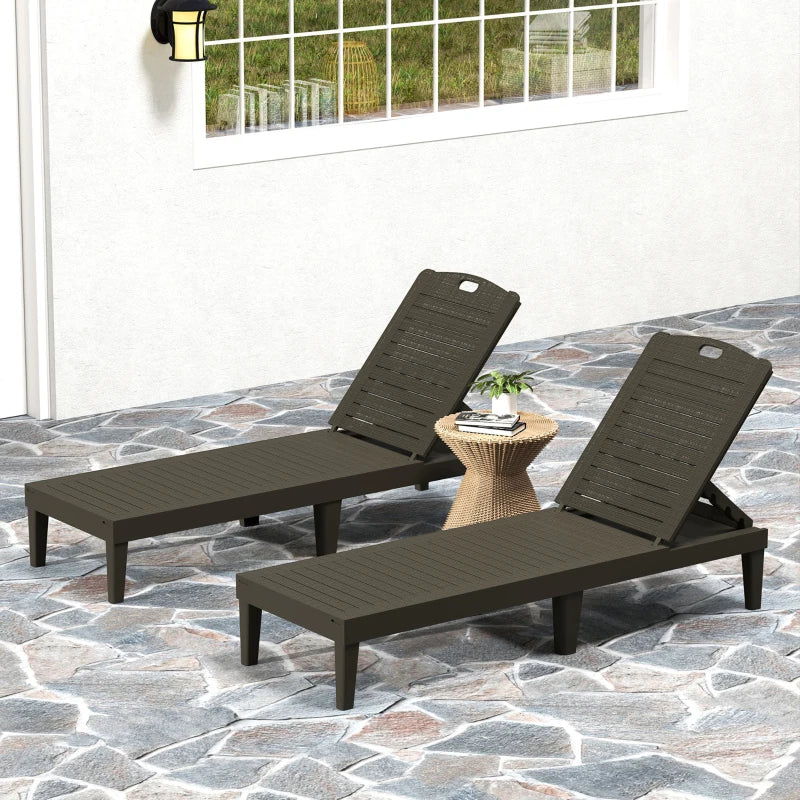 Outsunny Set 2 Lettini Prendisole con Schienale Regolabile su 4 Posizioni Effetto Rattan a Doghe, Nero