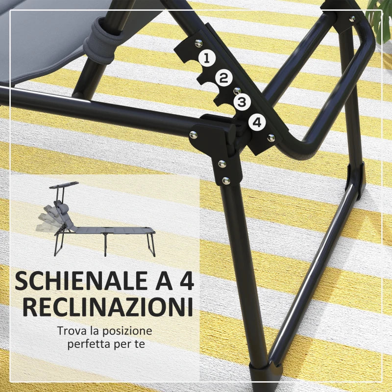 Outsunny Set 2 Lettini Prendisole Reclinabili ad Altezza Regolabile, 70x201.5x45 cm, Nero e Grigio