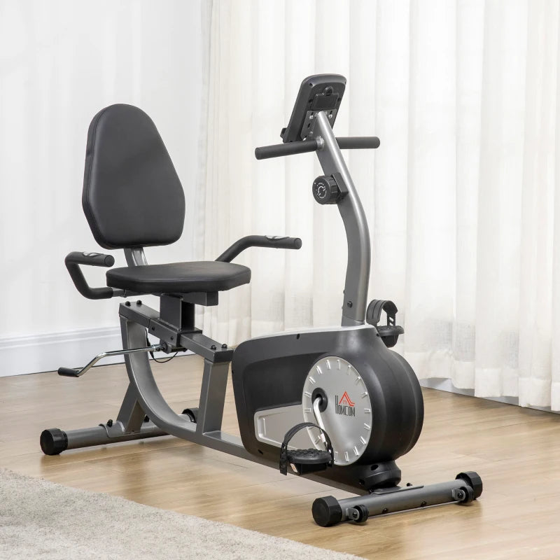 HOMCOM Cyclette Orizzontale Recumbent con 8 Livelli di Resistenza, Schermo LCD e Seduta Regolabile, 122-137x62x103 cm