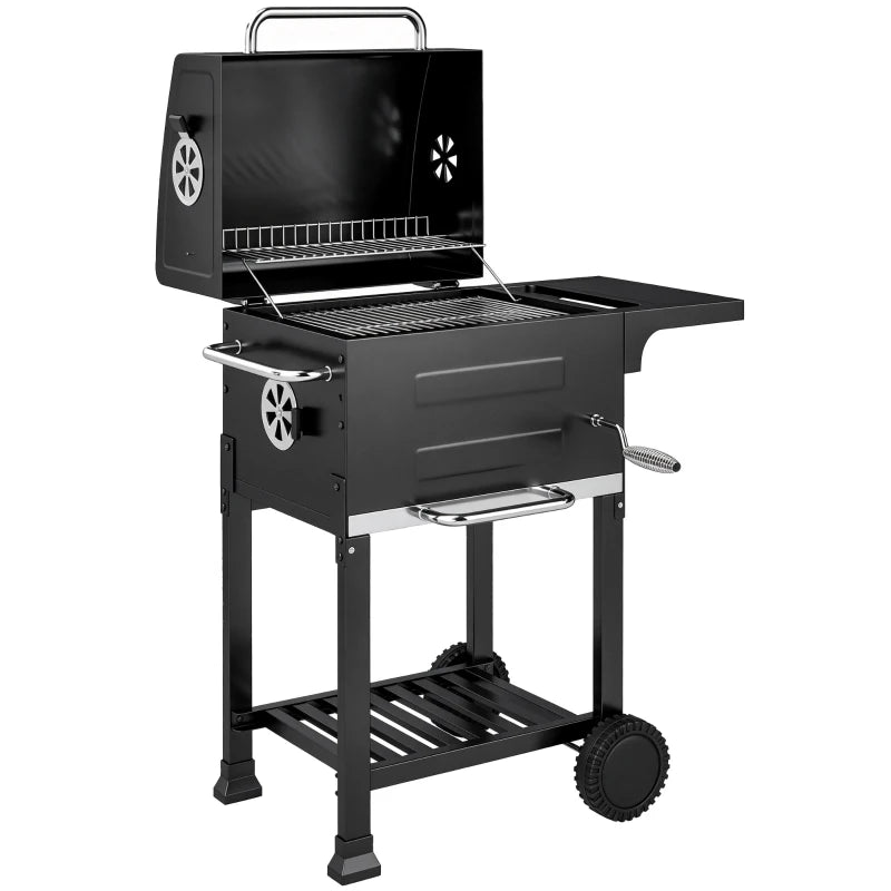 Outsunny Barbecue a Carbone con Termometro per Patio e Giardino, Nero