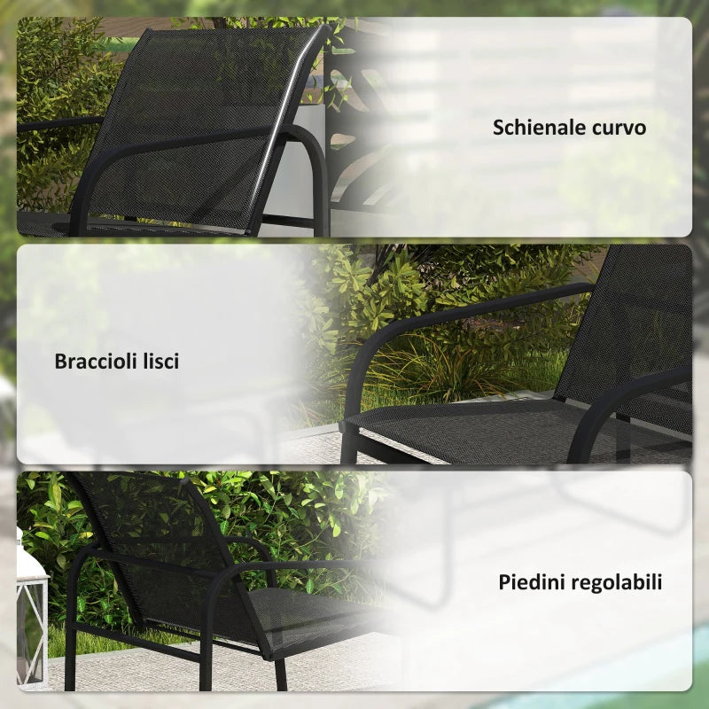 Outsunny Set da Giardino con 2 Divani 2 Posti, 2 Poltrone e un Tavolino da Caffè con Piano in Vetro, Nero