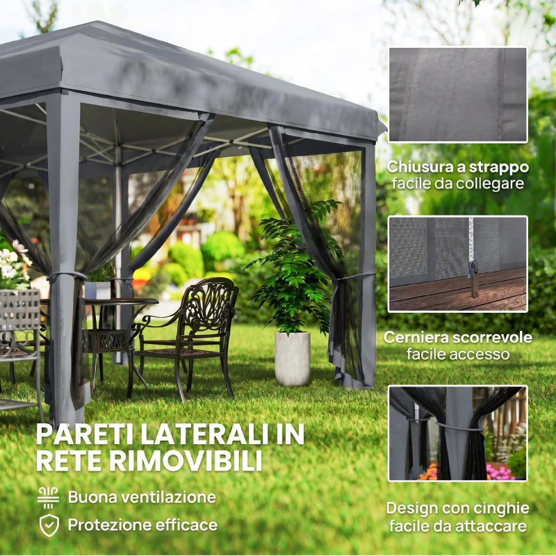 Outsunny Gazebo da Giardino Pieghevole 6x3 m con 6 Zanzariere e Pulsante, in Acciaio e Poliestere, Grigio