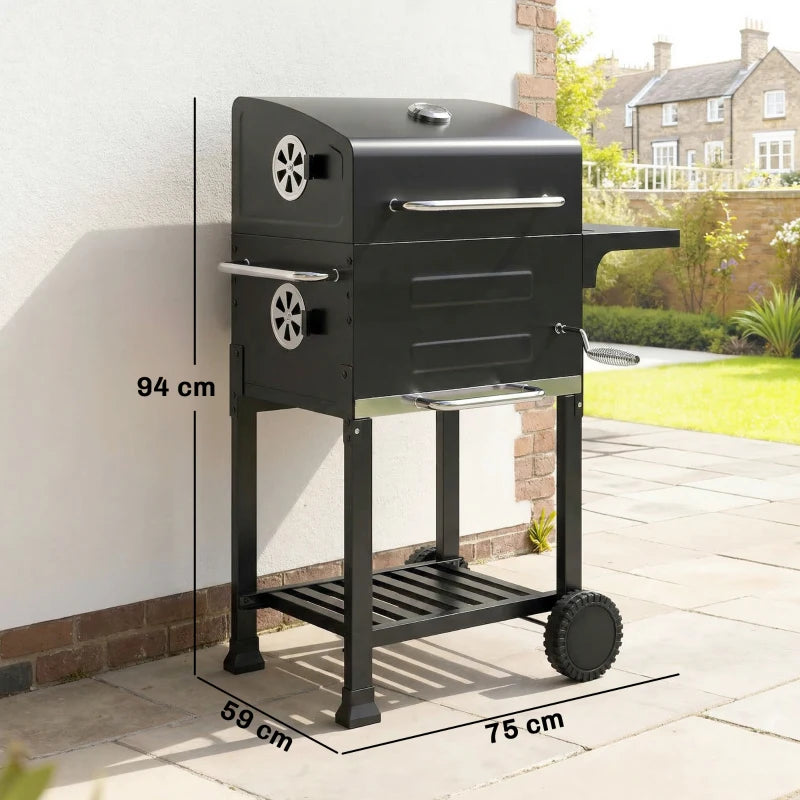 Outsunny Barbecue a Carbone con Termometro per Patio e Giardino, Nero