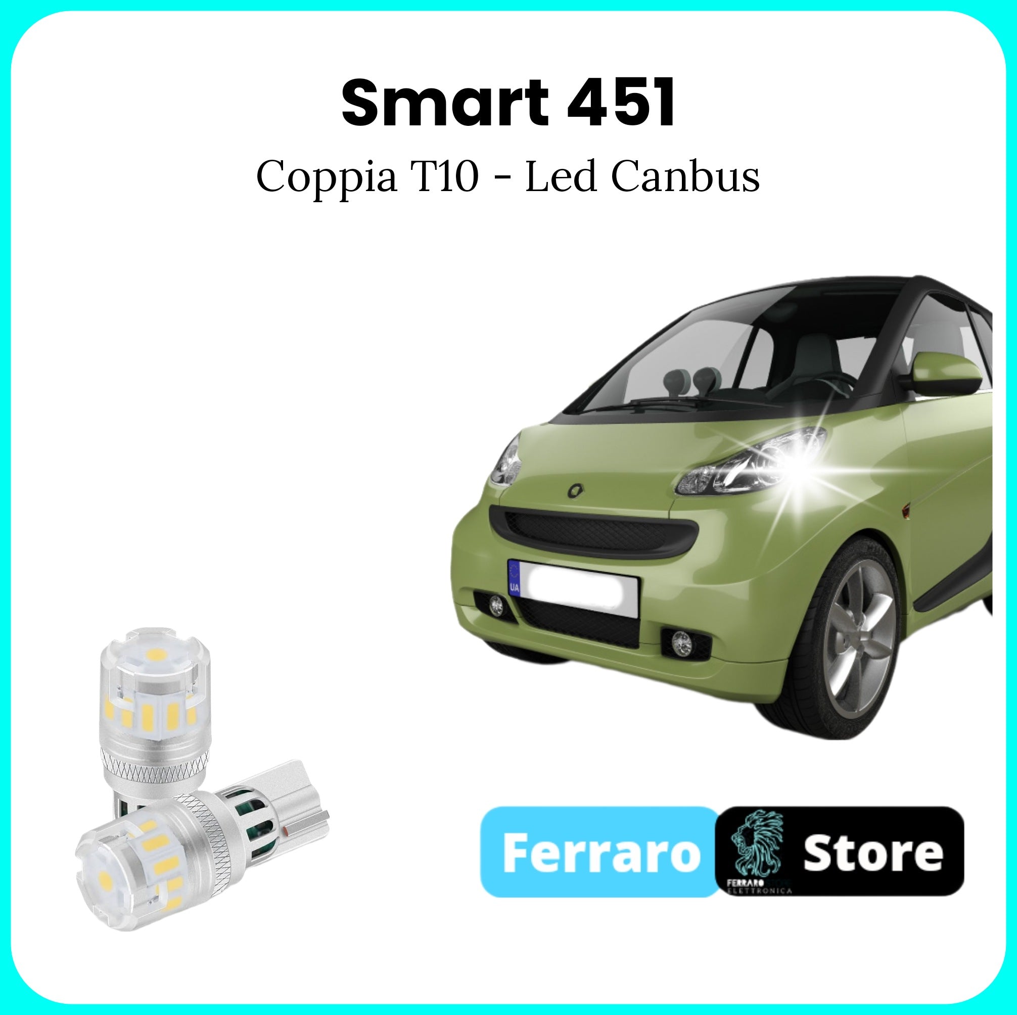 Luci di Posizione per Smart 451 - Led Canbus T10, 12v, Lampadine Led Bianco