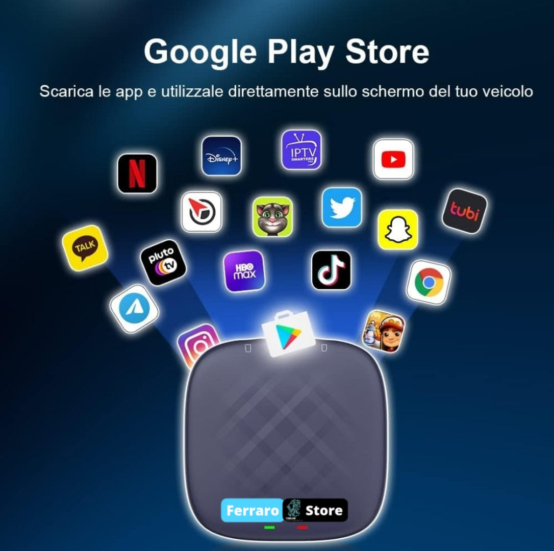 Scatoletta CarPlay e Android Auto, 8/128GB, Da Cablato a Wireless, Sblocco Sistema Operativo Android