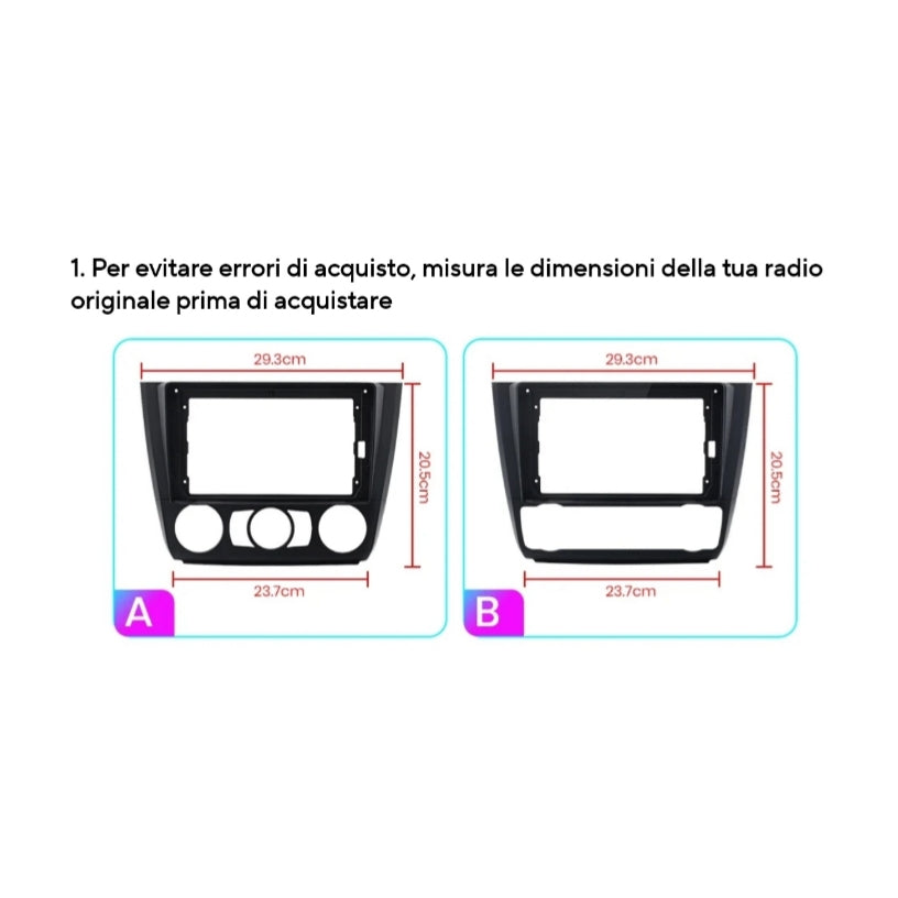Kit Montaggio Autoradio 9"Pollici BMW Serie 1, E87 / E88 / E81 / E82 (2004-2011) Mascherina, Cablaggio Autoradio Android
