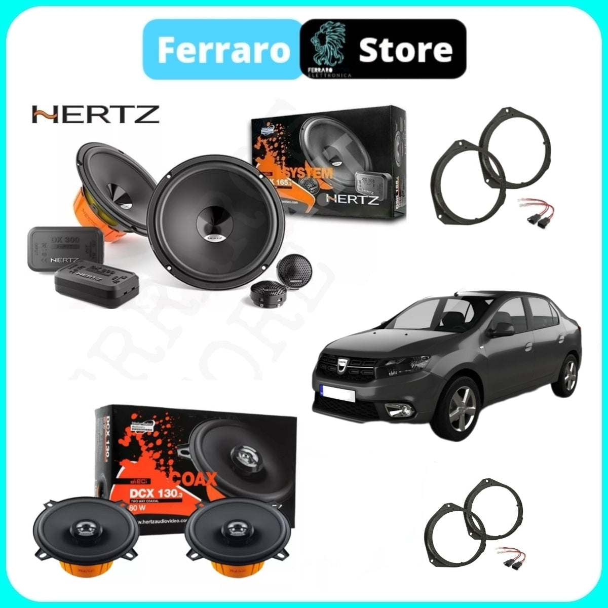 Kit 6 Casse per Dacia Logan (2012-2023) Altoparlanti, Hertz Dieci, Anteriori/Posteriori
