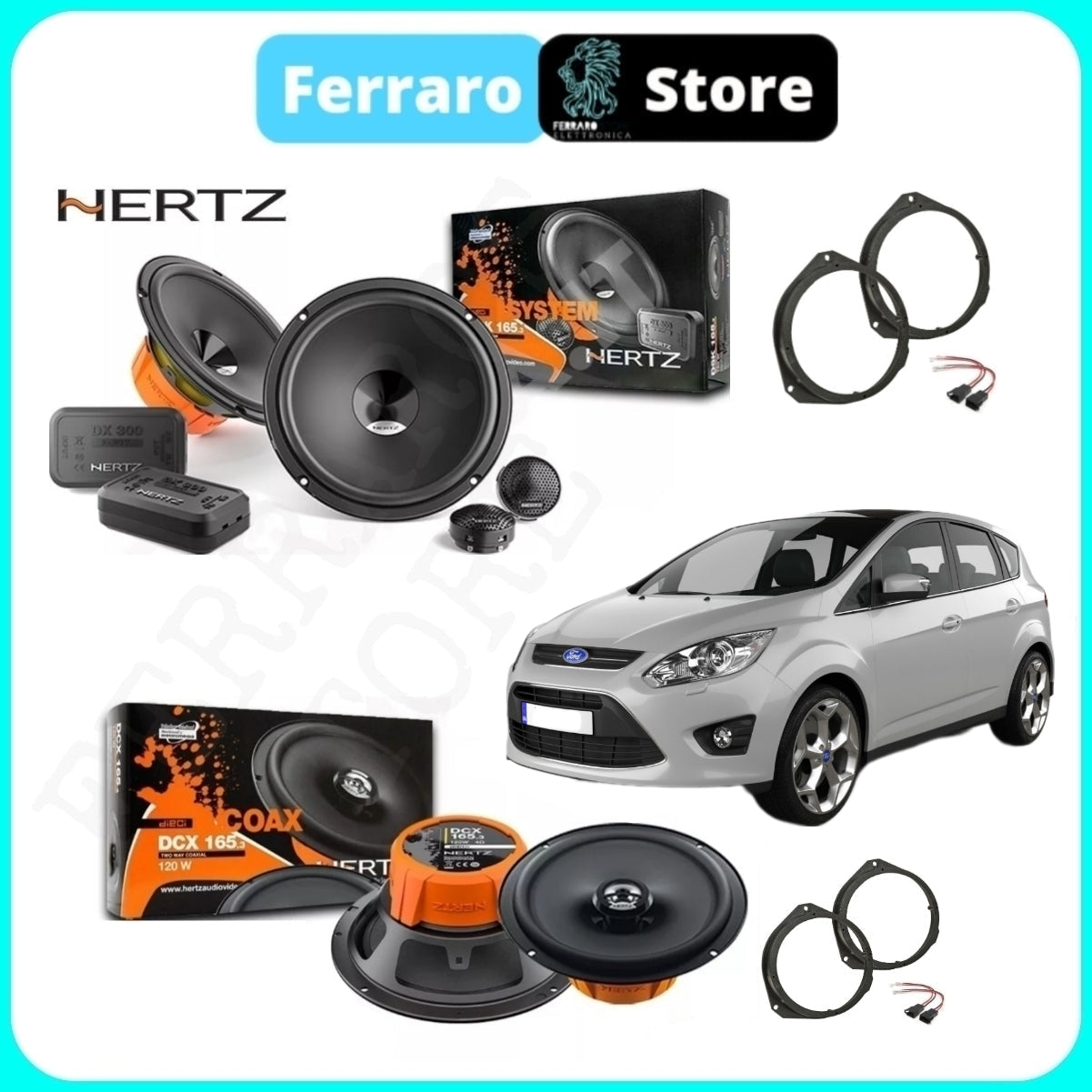 Kit Altoparlanti 2 Vie Hertz DSK 165.3 (16,5 Cm) + Adattatori Specifici Per Ford KA (dal 2009) | Woofer V-cone, Tweeter In PEI, Filtri DX 300