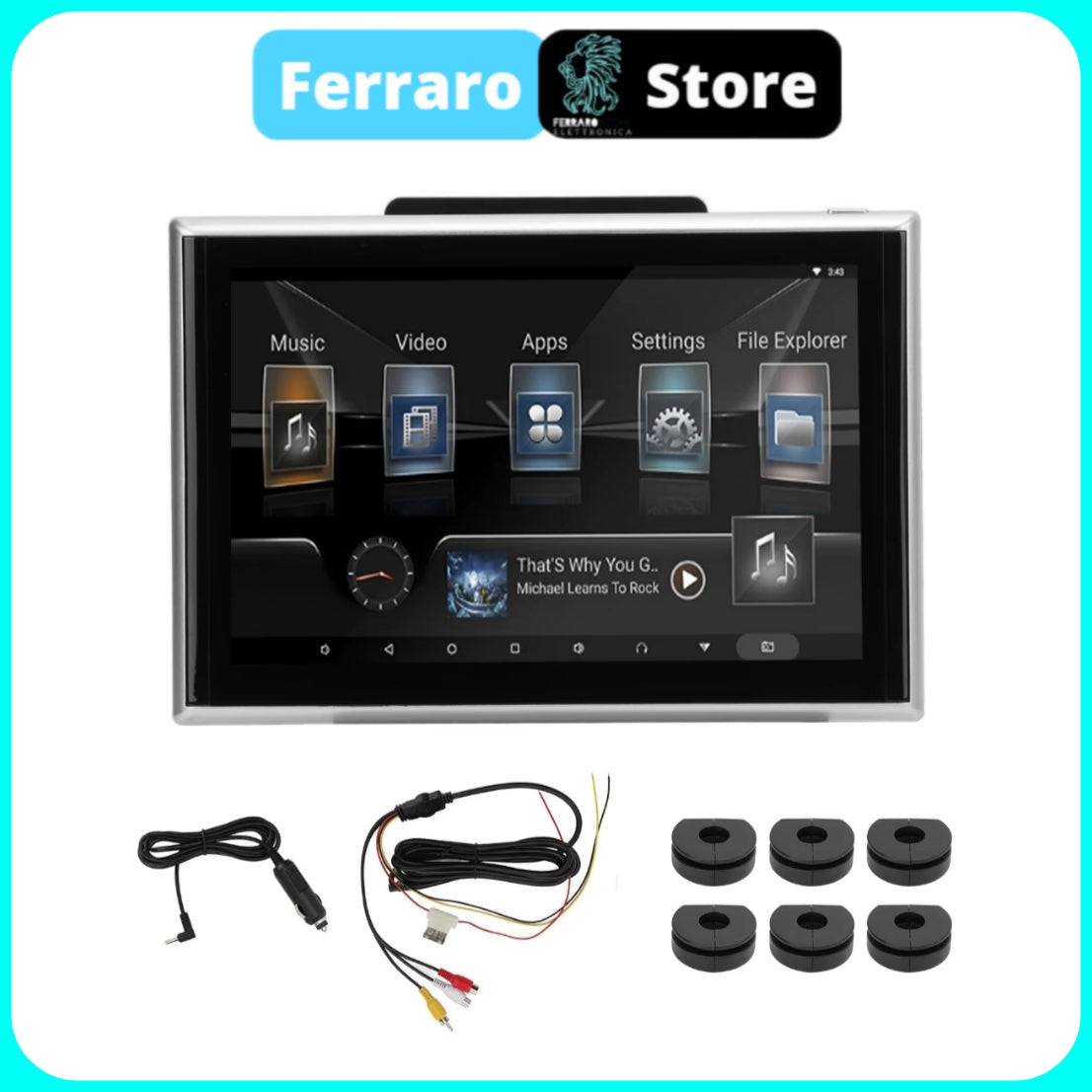 Monitor Poggiatesta per Auto, 10"Pollici, con Sistema Operativo Android, HD, 2/32GB, Supporto, Accessori