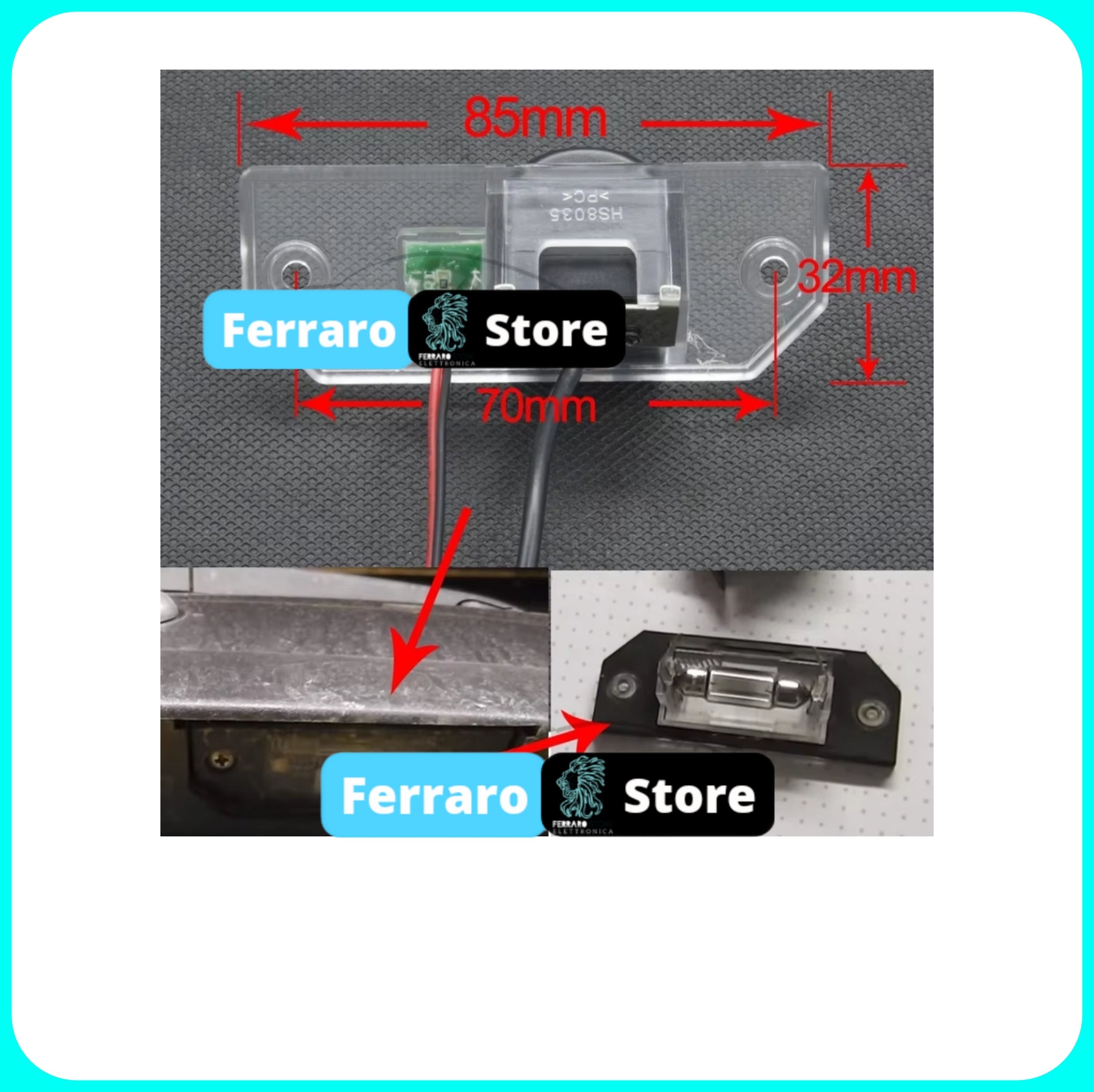 Telecamera Posteriore per Ford C-Max, Focus (Compatibilità in Descrizione) AHD 1920x1080, 170° Gradi