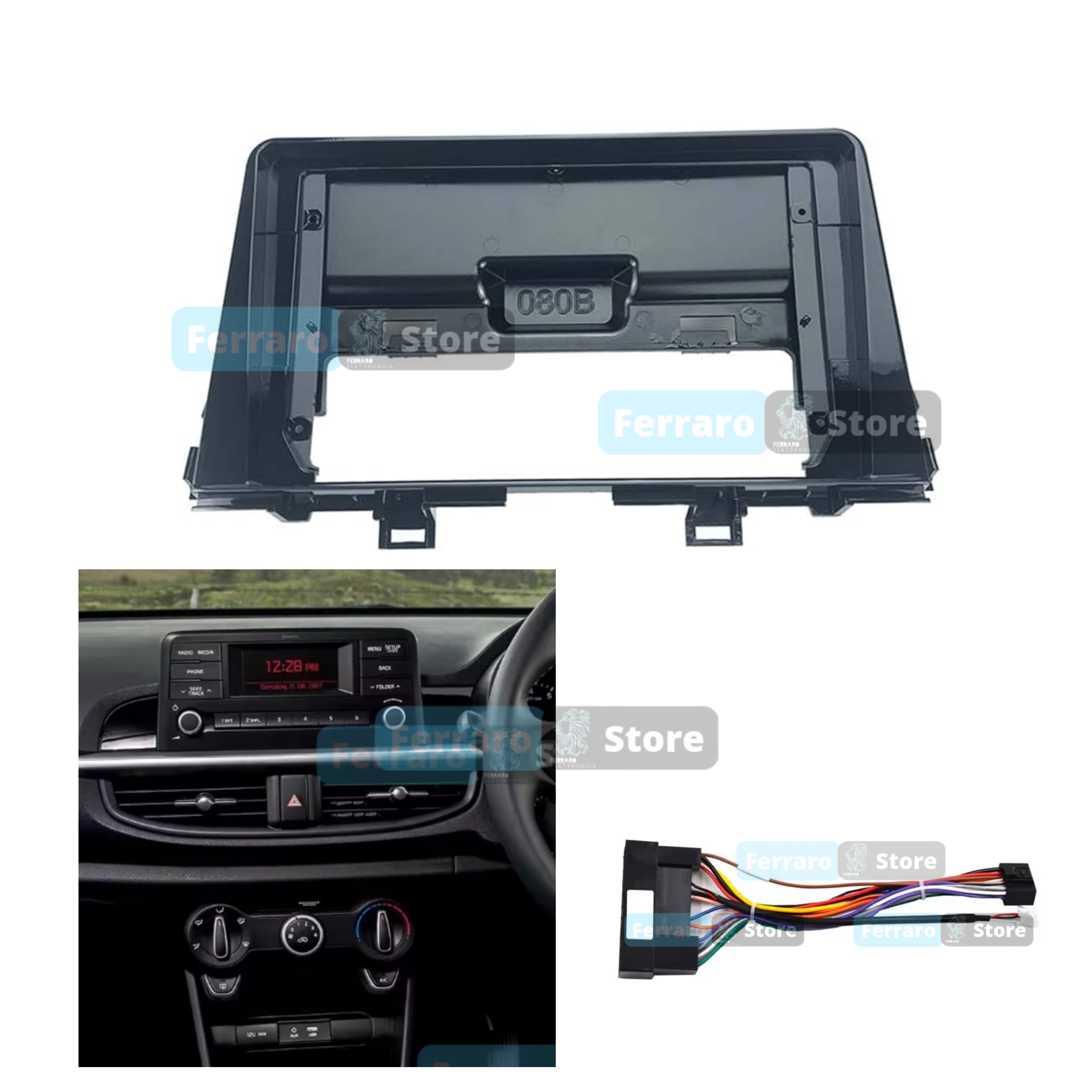 Kit Montaggio Autoradio 9"Pollici Kia Picanto (2017-2022) Mascherina,  Cablaggio per Autoradio Android