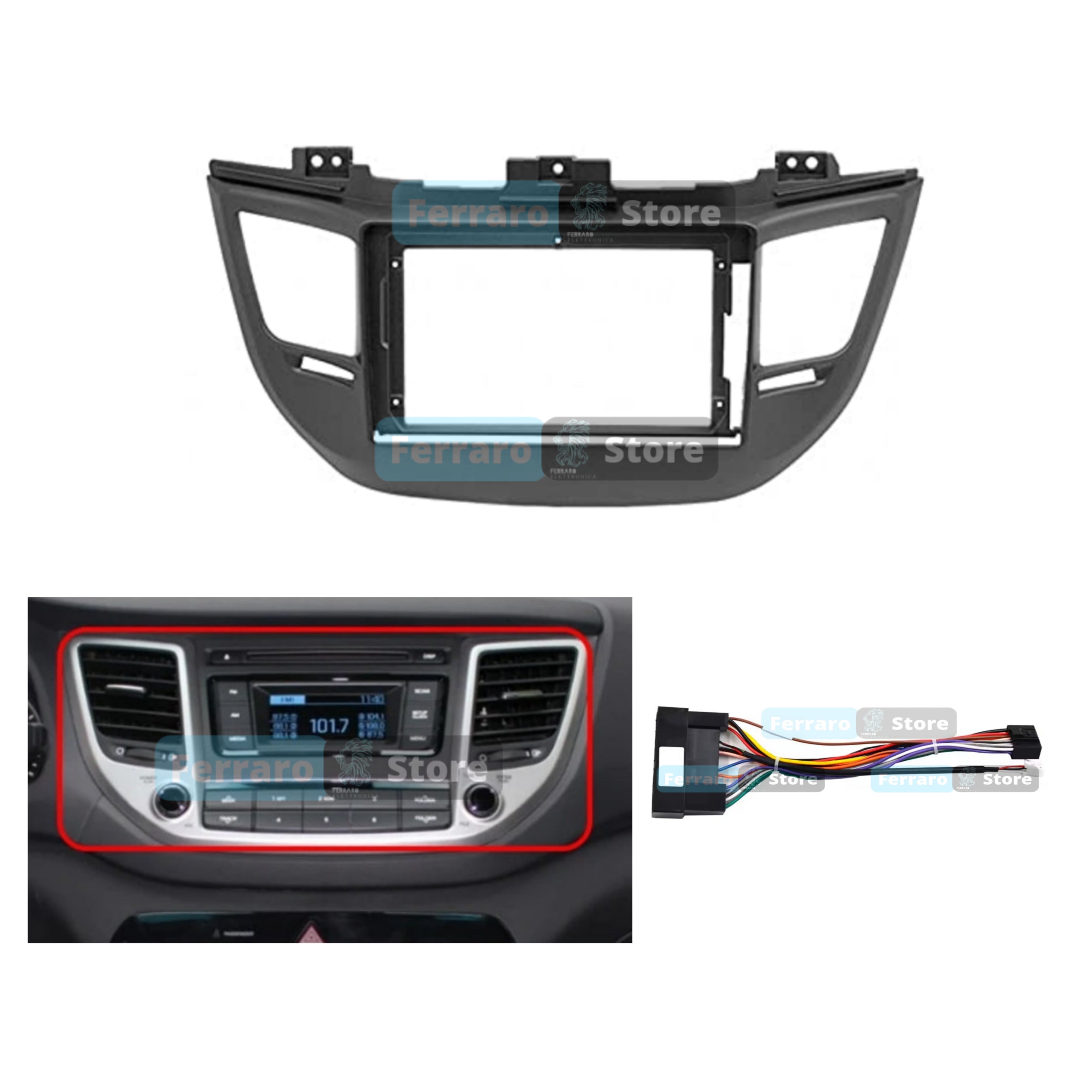 Kit Montaggio Autoradio 9"Pollici Hyundai ix35 Tucson 3 | 2015-2018 | Mascherina | Cablaggio | per Autoradio Android
