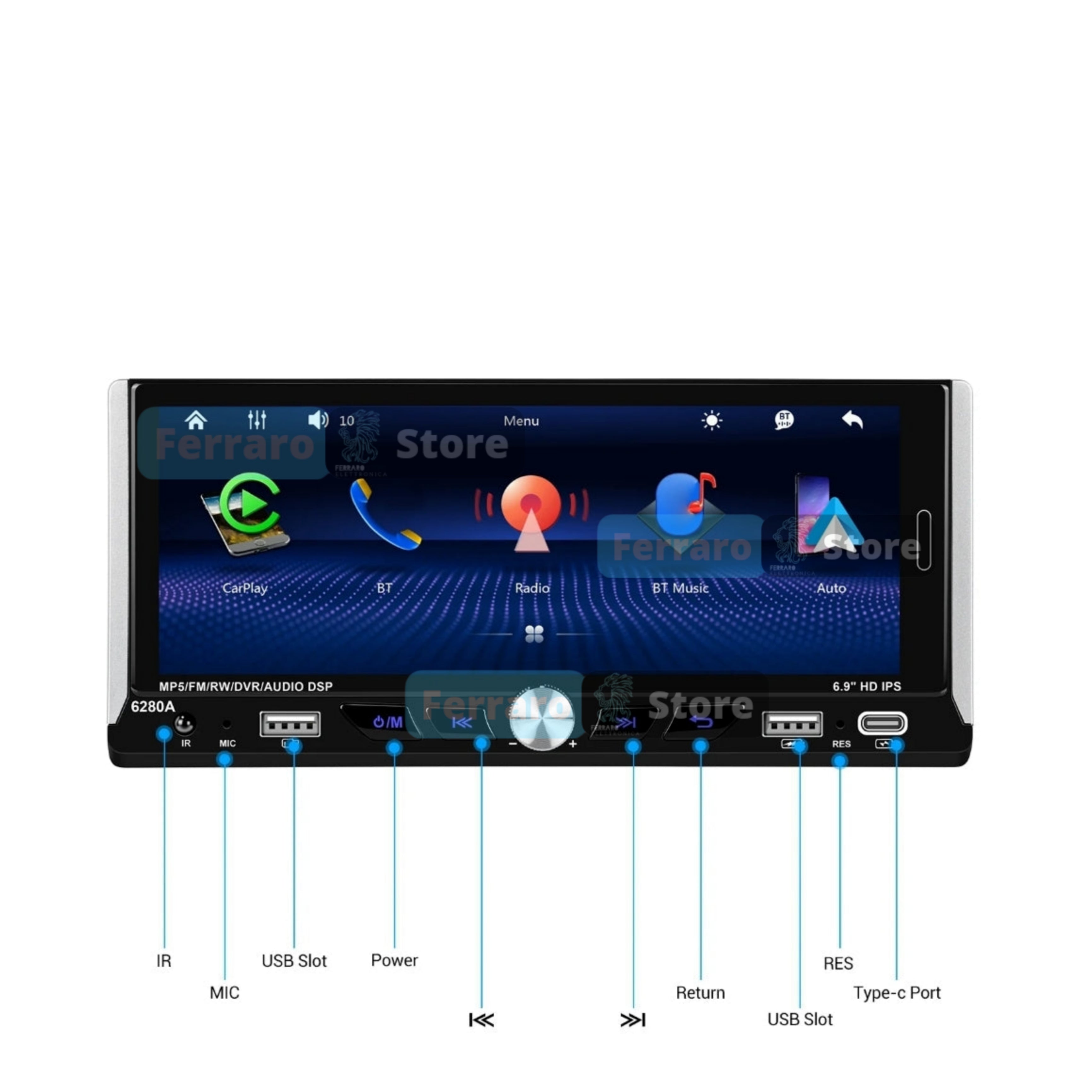 Autoradio Universale Fisso | 1Din 6.9"Pollici | Android | Bluetooth | CarPlay | Android Auto | 2/32GB Ram