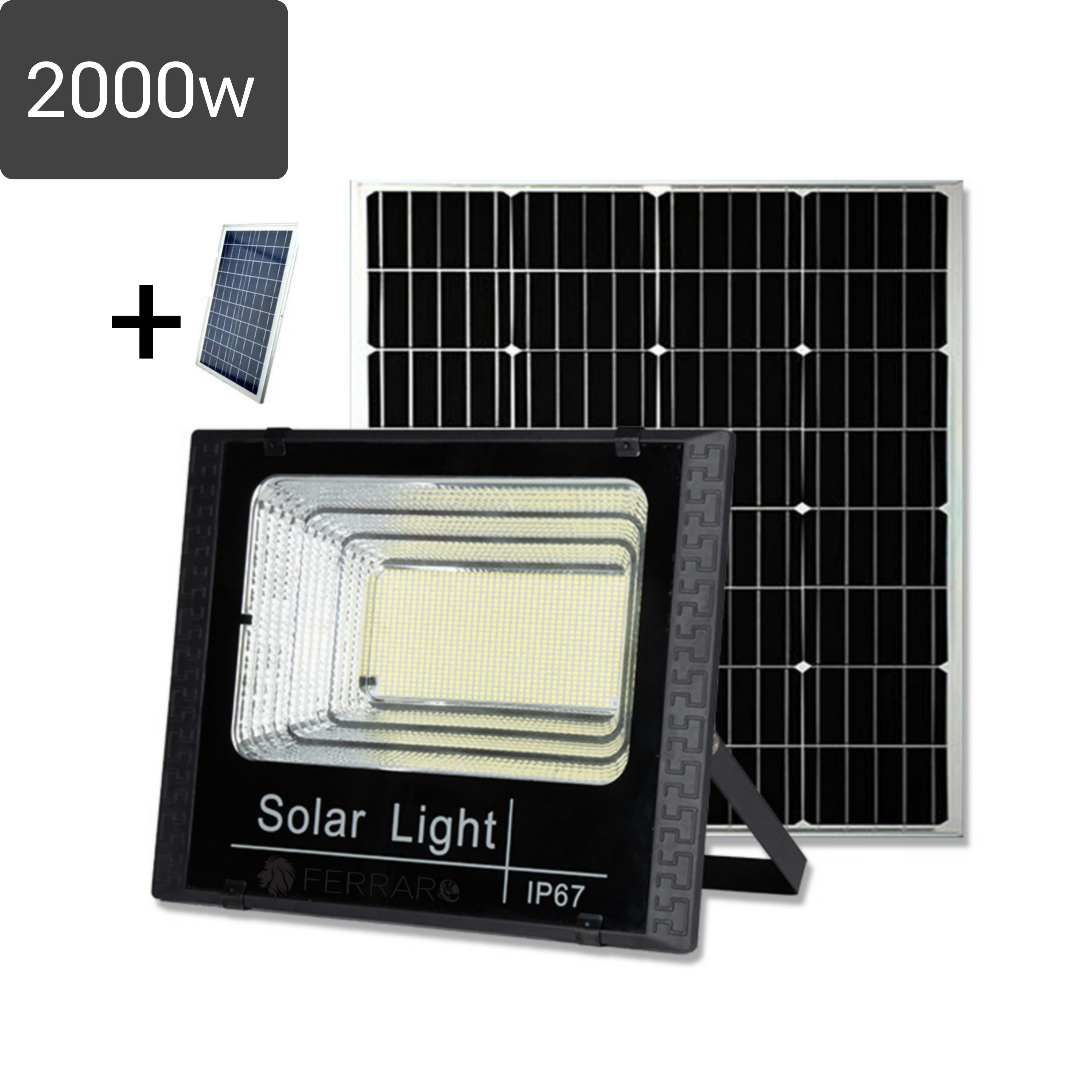 Faro Solare 2000w, IP66, Pannello Solare, Telecomando, Luce Fredda, Crepuscolare