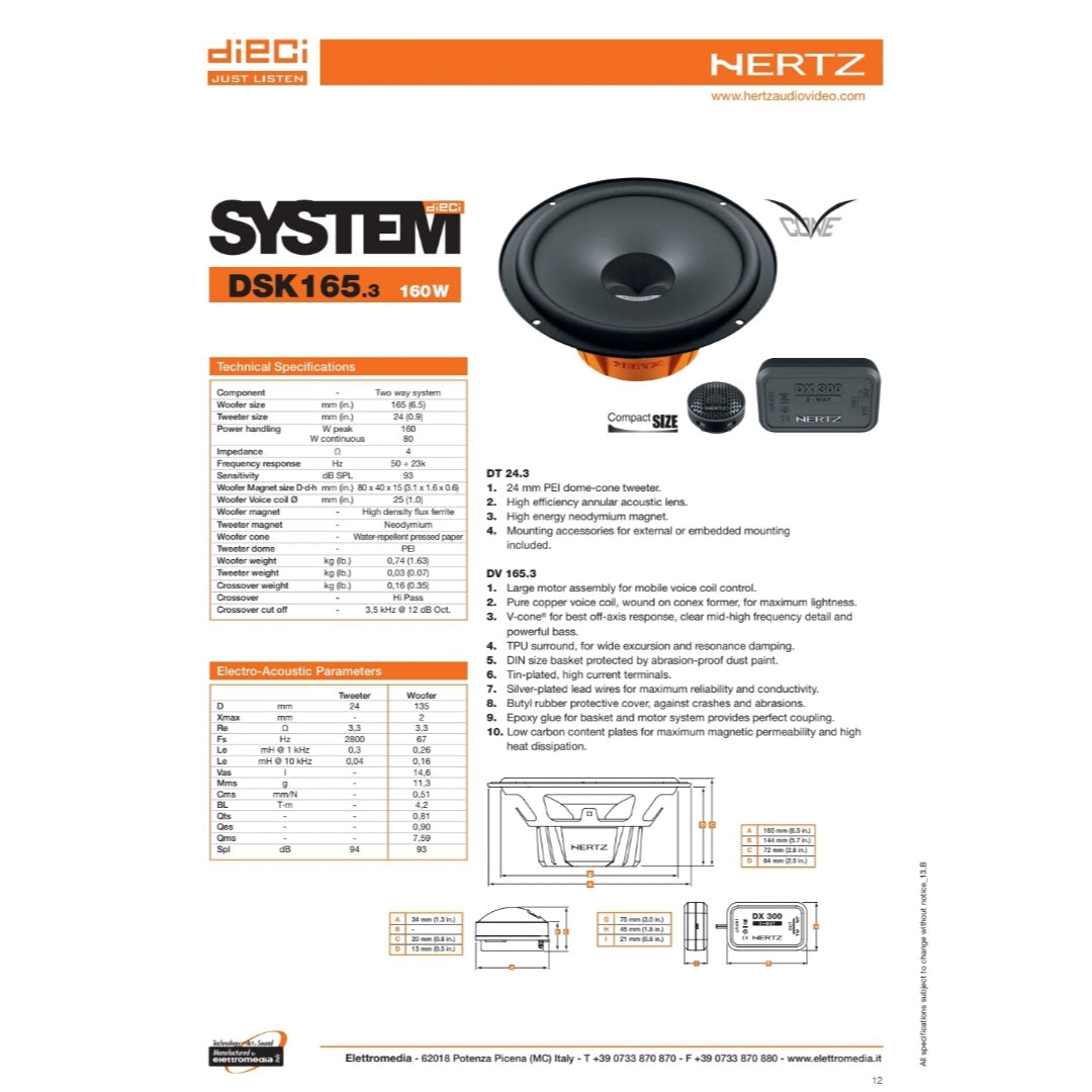 Hertz Kit 4 Casse | DSK 165.3 | Anteriori | Lancia Musa