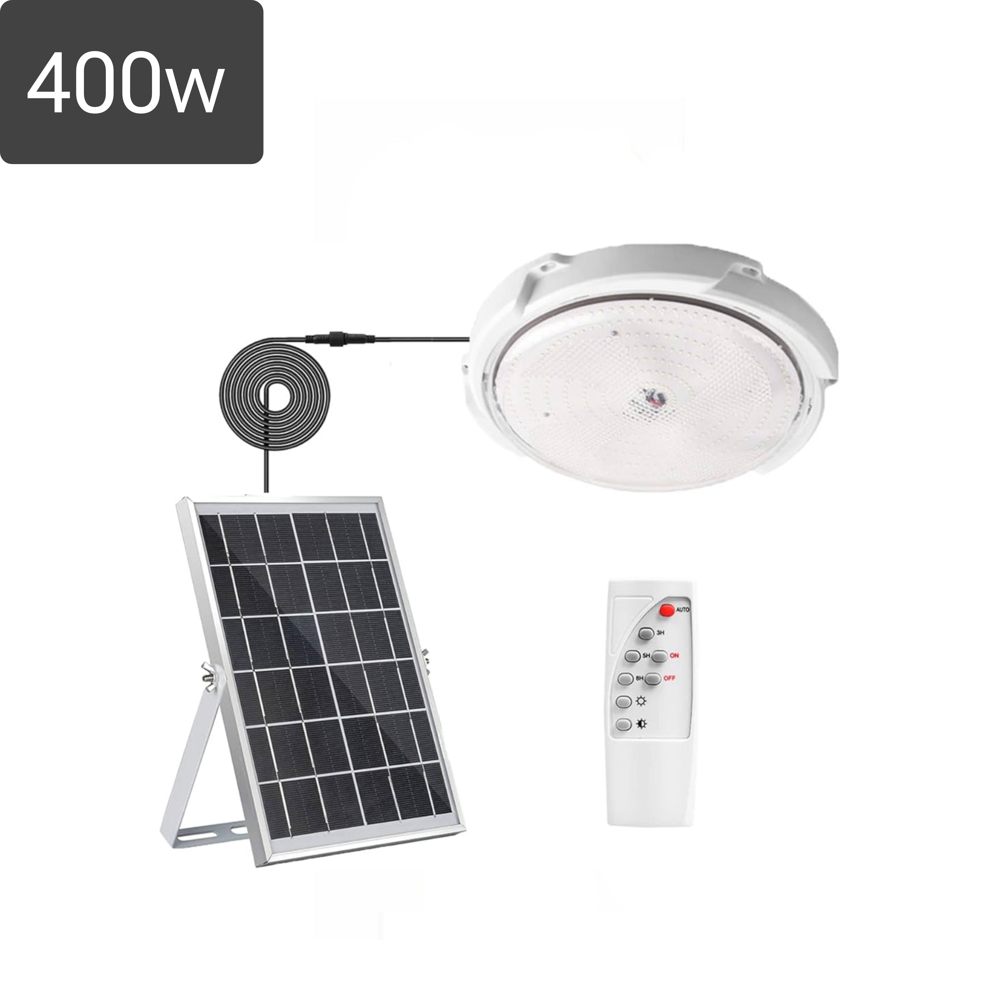 Plafoniera Solare 400w | IP66 | Pannello Solare | Telecomando | Luce Fredda | Crepuscolare.