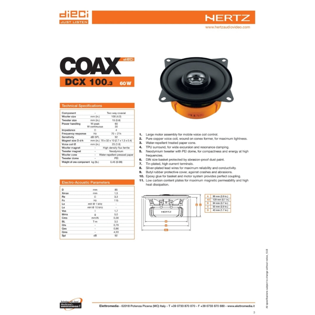 Hertz Kit 2 Casse DCX 100.3, Anteriori, Fiat 600 / Seicento