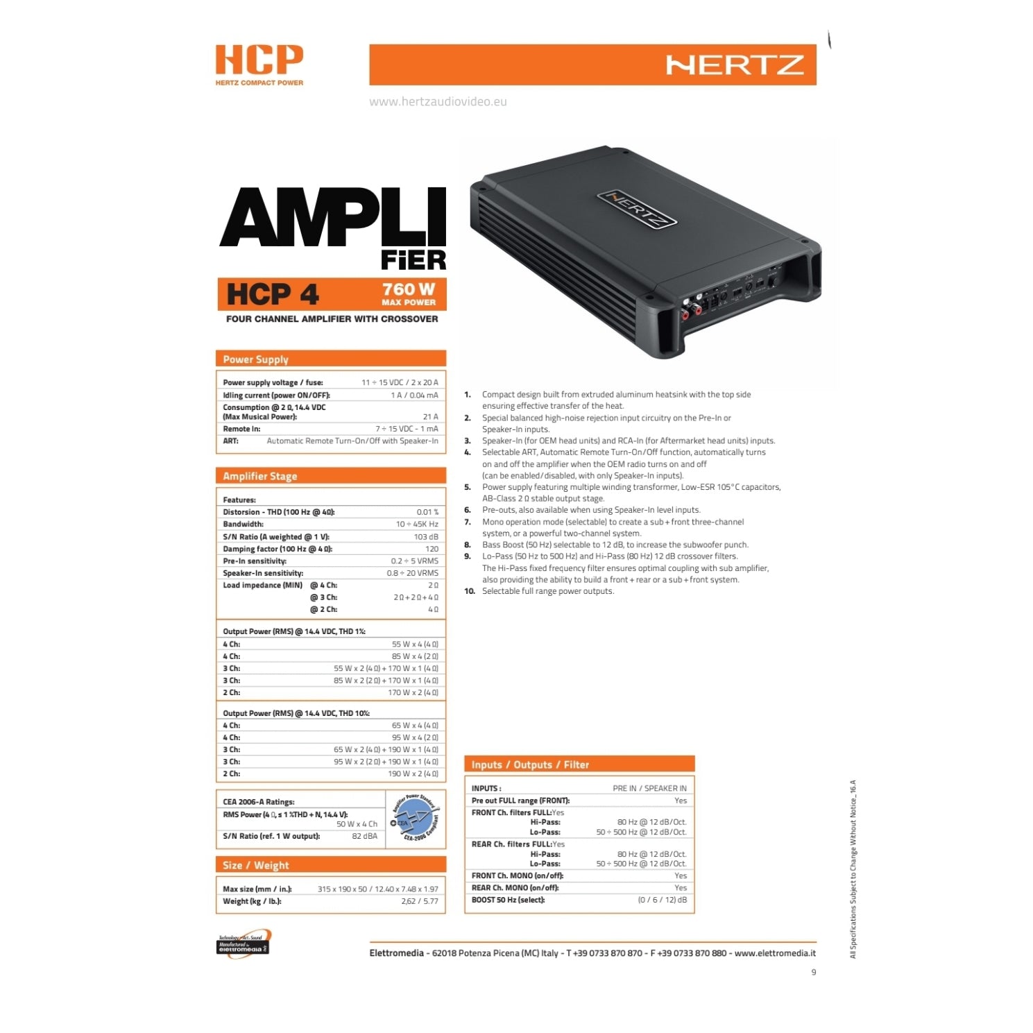 Hertz Sound | Casse DSK 165.3 | Amplificatore HCP 4 | Sub DBX 30.3 | Set Cavi