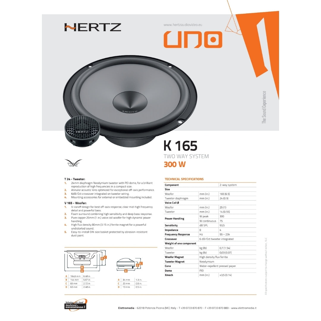 Hertz Kit 6 Casse | K 165 | X 165 | Ant/Post | Toyota Auris (Dal 2014>)