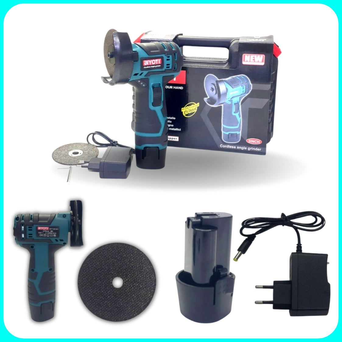 Mini Flex Angle Grinder - 76mm, 12V Dual Battery, COMPLETE KIT Case