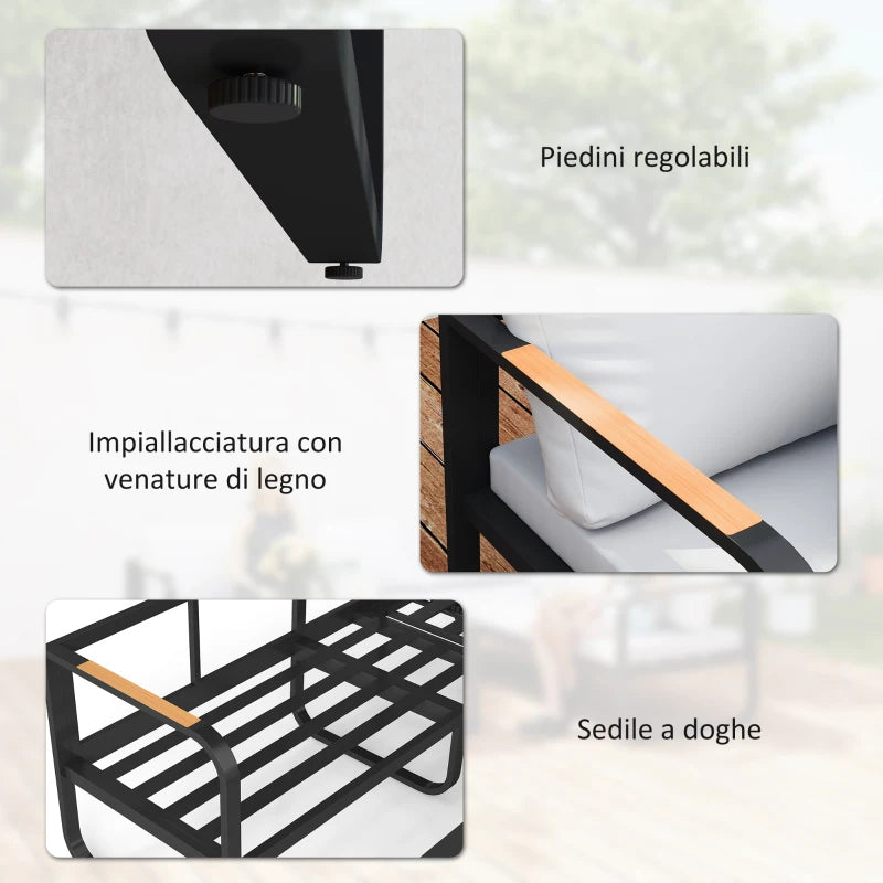 Outsunny Set da Esterno 3 Pezzi con Divano 3 Posti Convertibile, Divano 2 Posti e Tavolino da Esterno, Grigio e Nero