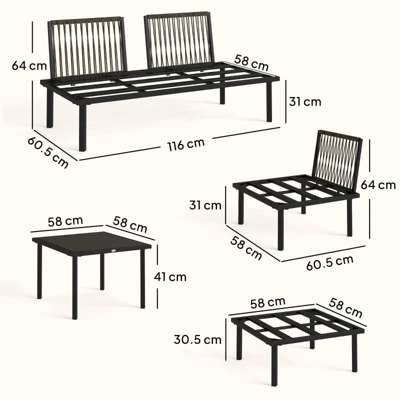 Outsunny Set Mobili Giardino Metallo 6 Persone, Divano Angolare Cuscini, Grigio Chiaro