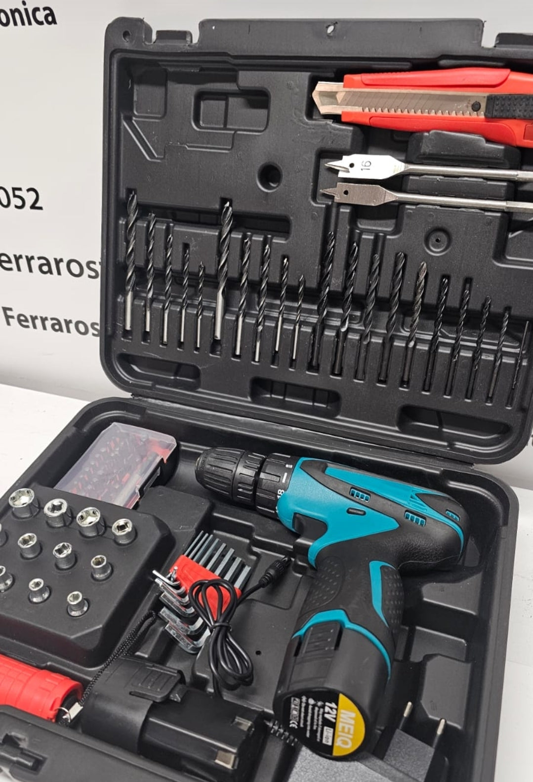 Trapano Avvitatore 77 pezzi, a Doppia Batteria, 12v, Valigetta Rigida