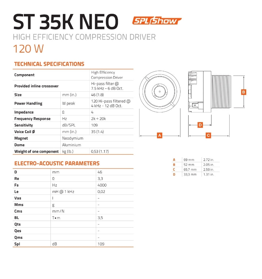 Hertz ST 35K Neo, Coppia Bullet Tweeter SPL Show, Altoparlanti Auto, Neodimio 35mm