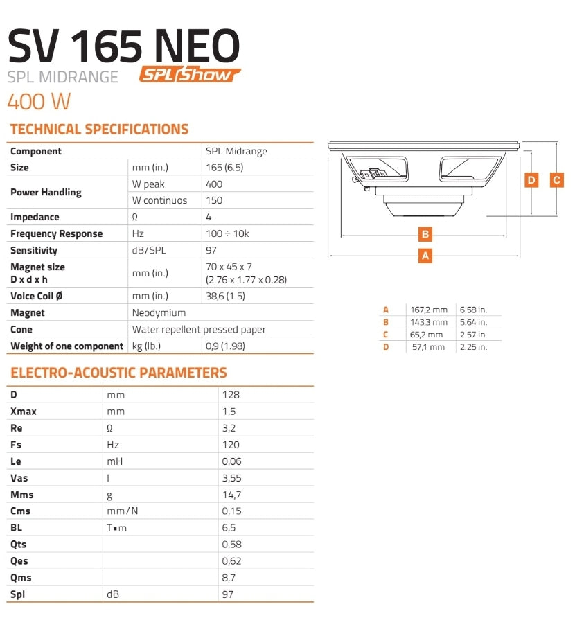 Hertz SV 165 NEO, Coppia Midrange SPL, 165mm, 150w RMS